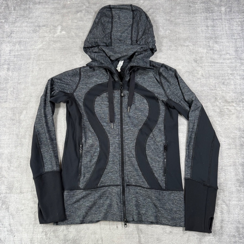 Lululemon Scuba Hoodie Women 8 Gray Full Zip Thumbhole Activewear Yoga Jacket